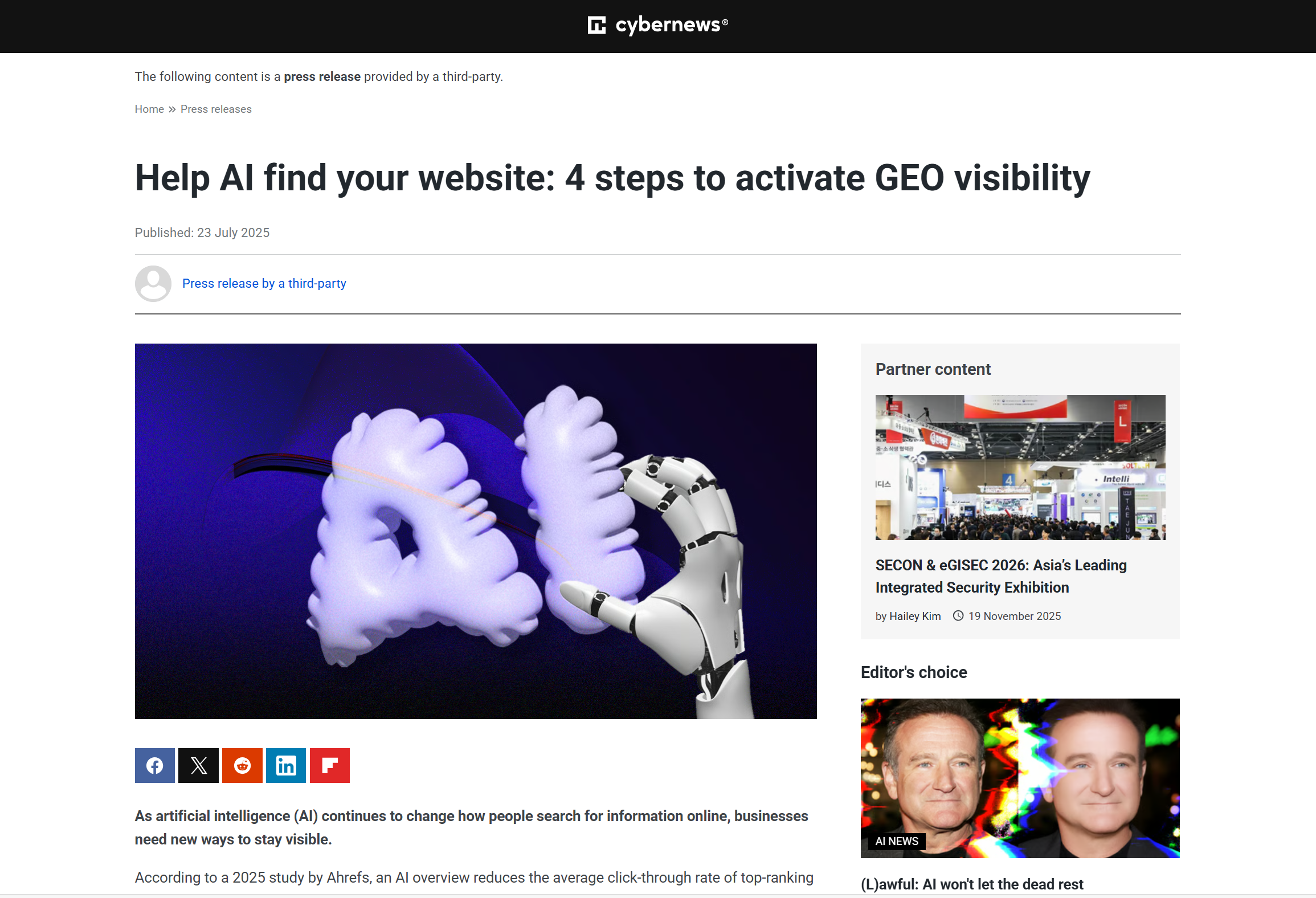 CyberNews article screenshot